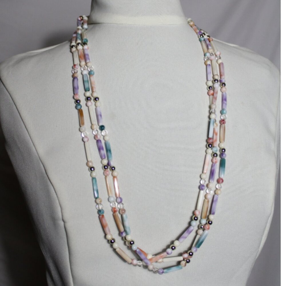 ⚡️BUY 3 for $55⚡️ Vintage Necklace 3 Strand - Pastels with Silver Tone Beads
